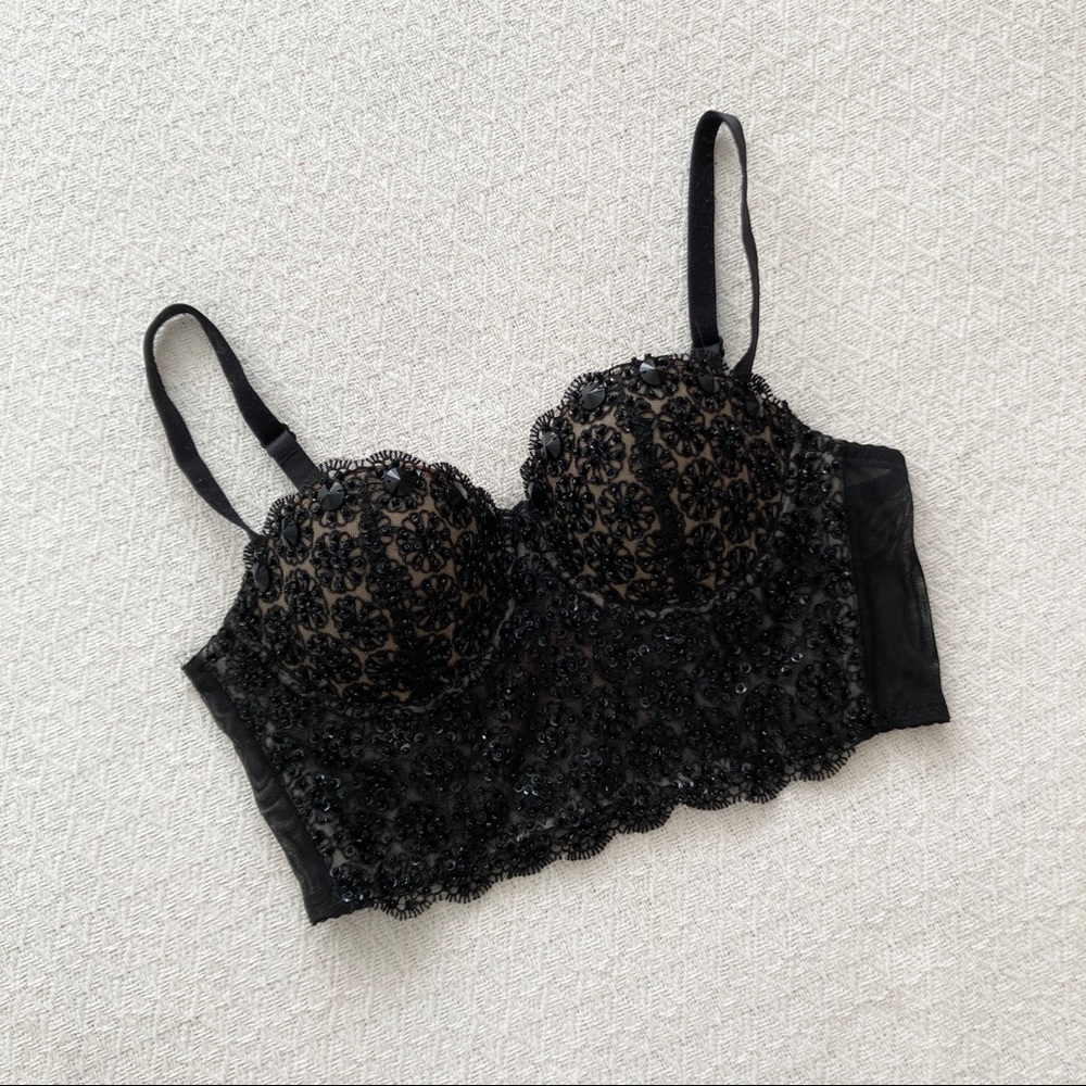 Bebe Adrianna Beaded Floral Bustier Corset Crop Top